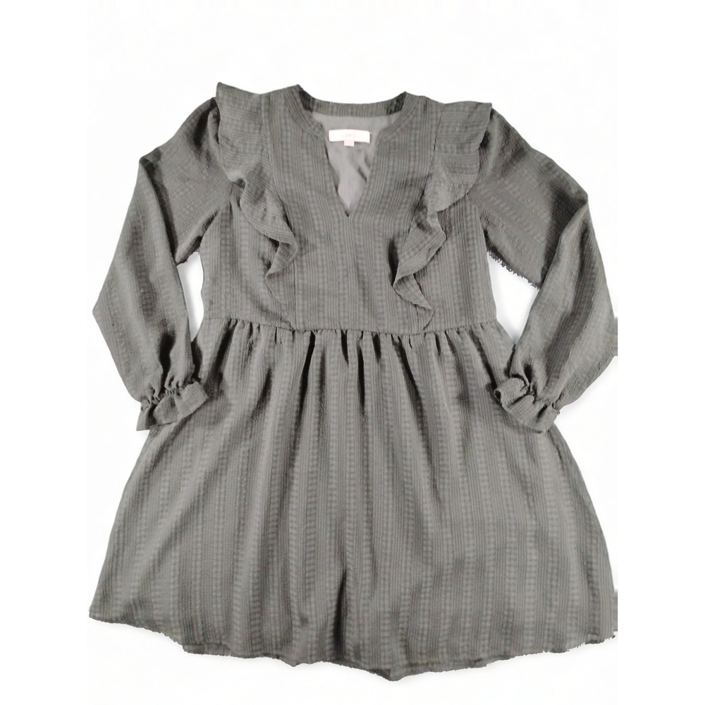 LOFT Size S Ruffled Long Sleeve Dress Women's Textured Shift Mini V-Neck Casual